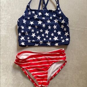 Cat & Jack Navy Star Crop Bikini Top with Red Stripe Bikini Bottom